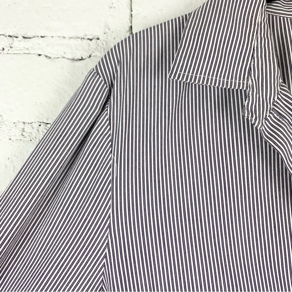 Lafayette 148 Purple Pinstriped Single Pocket Button Down Collared Blouse Small - Picture 3 of 10